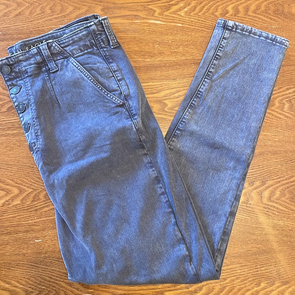 🟦 American Eagle Women’s Black Highest Rise Jeggings (size 16) - Picture 4 of 11